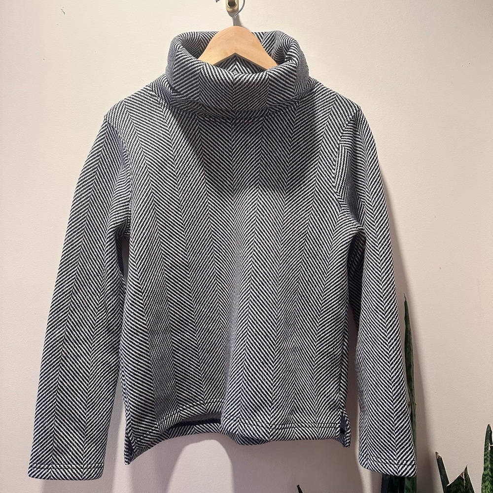J. Crew Black and White Chevron Funnel Neck Pullover